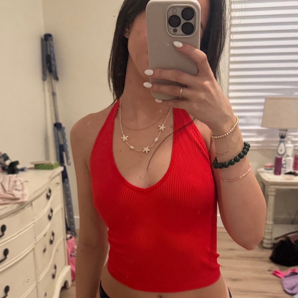 Urban Outfitters Red Ribbed Crop Top